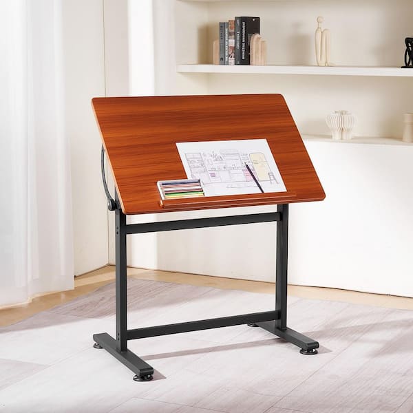 VEVOR Drafting Table Black H-Frame and Brown Desktop Adjustable 0