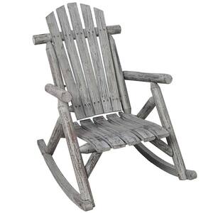Gray Wood Outdoor Rocking Chair, Porch Rocker with High Back and Armrest, Patio Rocker for Garden Lawn Balcony Backyard