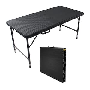 49 in. Black Steel Frame Rectangle Plastic Portable Foldable Indoor and Outdoor Picnic Tables