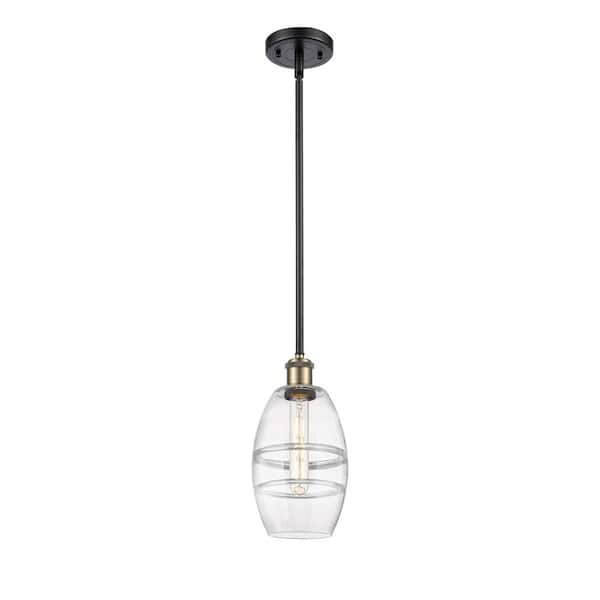 Innovations Vaz 100-Watt 1-Light Black Antique Brass Standard Mini Pendant Light with Clear Glass Shade, No Bulbs Included
