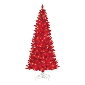 6.5 ft. Pre-Lit Flocked Fashion Red Artificial Christmas Tree, 475 Tips, 200 UL Clear Incandescent Lights