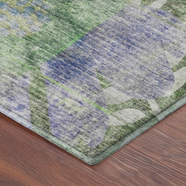 Mayfield Premium Machine Washable Abstract AMF2223 Teal 2 ft. x 7 ft. Runner Rug
