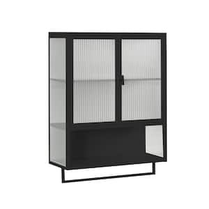 9 in. W x 24 in. D x 31 in. H Double-Glass Door Bathroom Storage Wall Cabinet in Black