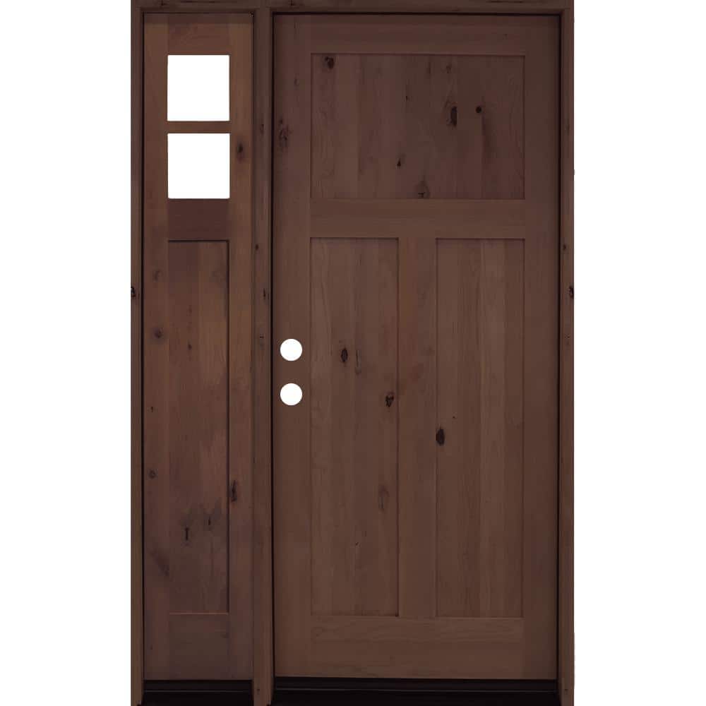 46 in. x 80 in. Alder 3 Panel Right-Hand/Inswing Clear Glass Provincial Stain Wood Prehung Front Door with Left Sidelite price history on PriceWatchPro