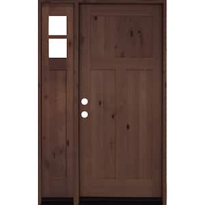 46 in. x 80 in. Alder 3 Panel Right-Hand/Inswing Clear Glass Provincial Stain Wood Prehung Front Door with Left Sidelite