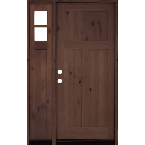 Krosswood Doors 46 in. x 80 in. Alder 3 Panel Right-Hand/Inswing Clear Glass Provincial Stain Wood Prehung Front Door with Left Sidelite