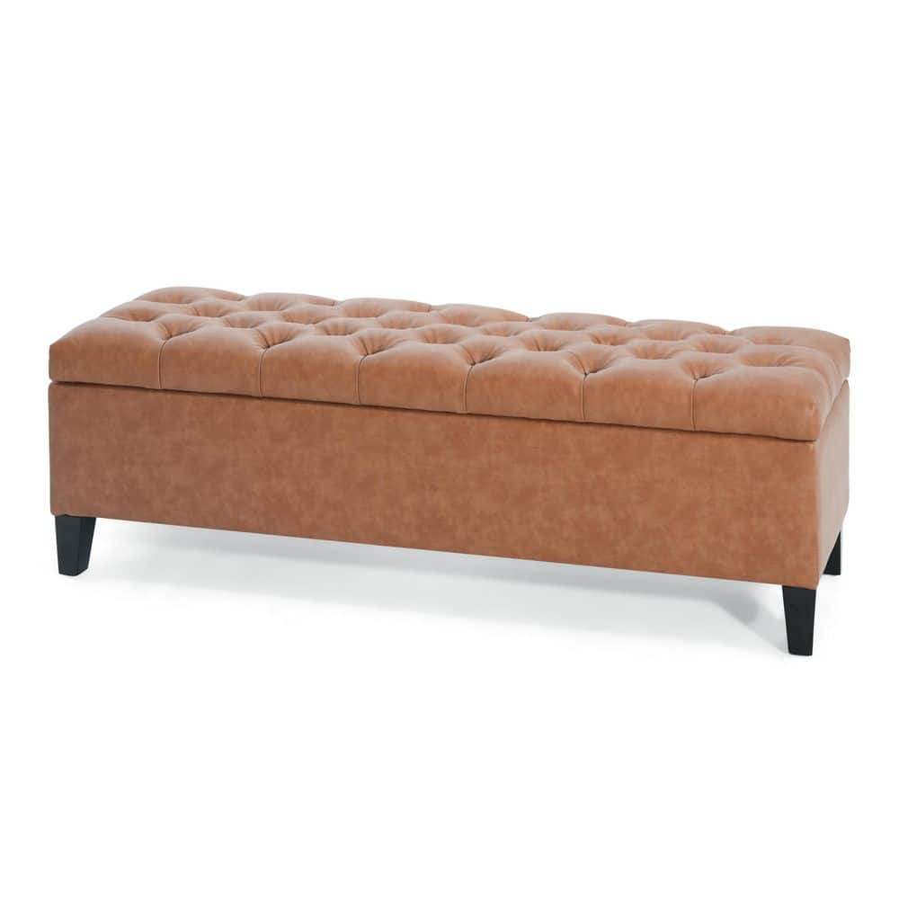 Dark Blue Tufted Fabric Storage Bench - thumbnail 6