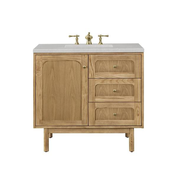 James Martin Vanities Laurent 36.0 in. W x 23.5 in. D x 34.2 in. H Bathroom Vanity in Light Oak with Eternal Serena Quartz Top