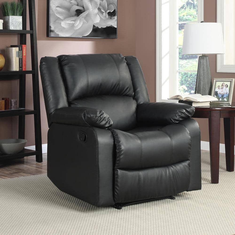 Pittsburg Black Faux Leather Manual Recliner with Wood Frame