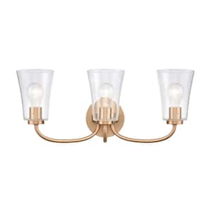 Pine 3-Light Brushed Gold Traditional Vanity Light with Glass Shade