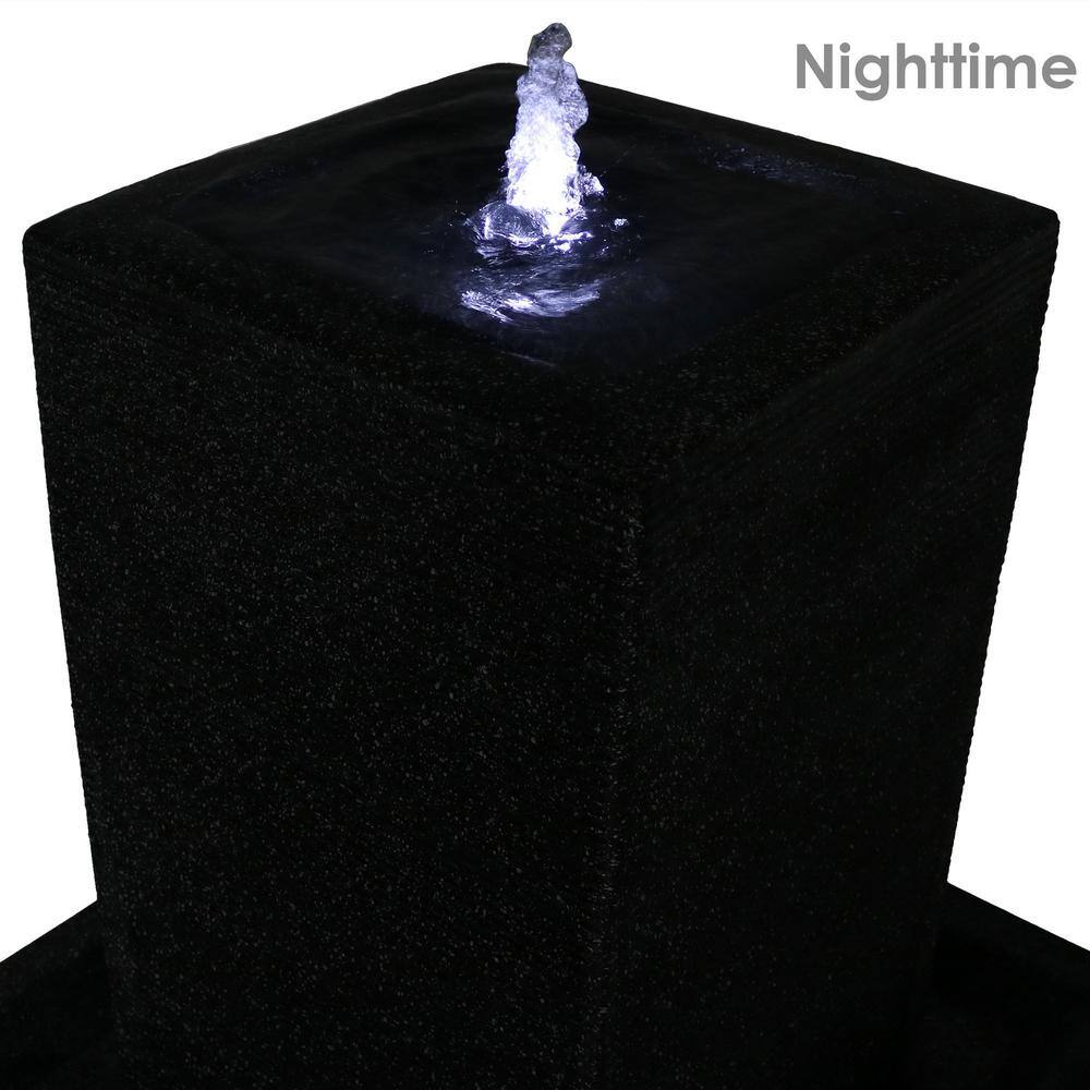 Large Dark Grey Polyresin Pillar Outdoor Water Fountain with LED Lights