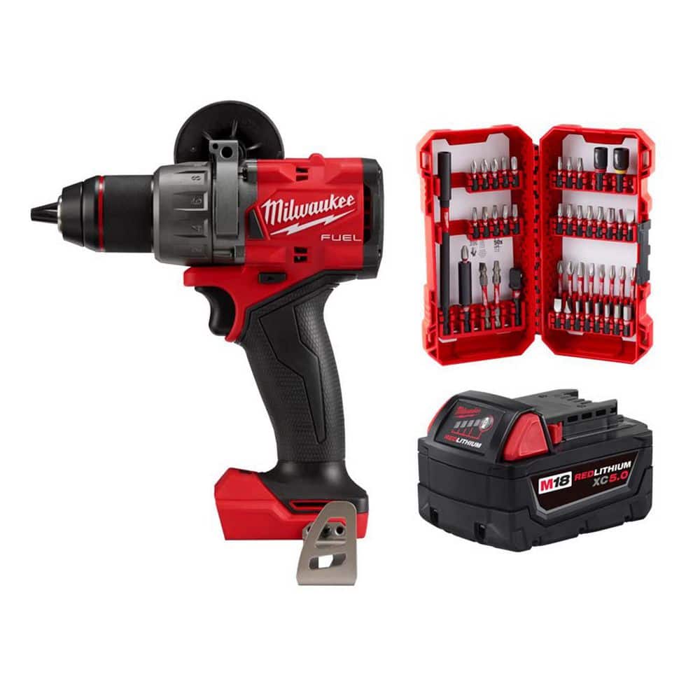 M18 FUEL 18V Lith-Ion Brushless Cordless 1/2 in. Hammer Drill/Driver w/ 5.0 Ah Battery & Screwdriver Bit Set price history on PriceWatchPro