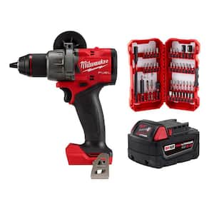 M18 FUEL 18V Lith-Ion Brushless Cordless 1/2 in. Hammer Drill/Driver w/ 5.0 Ah Battery & Screwdriver Bit Set