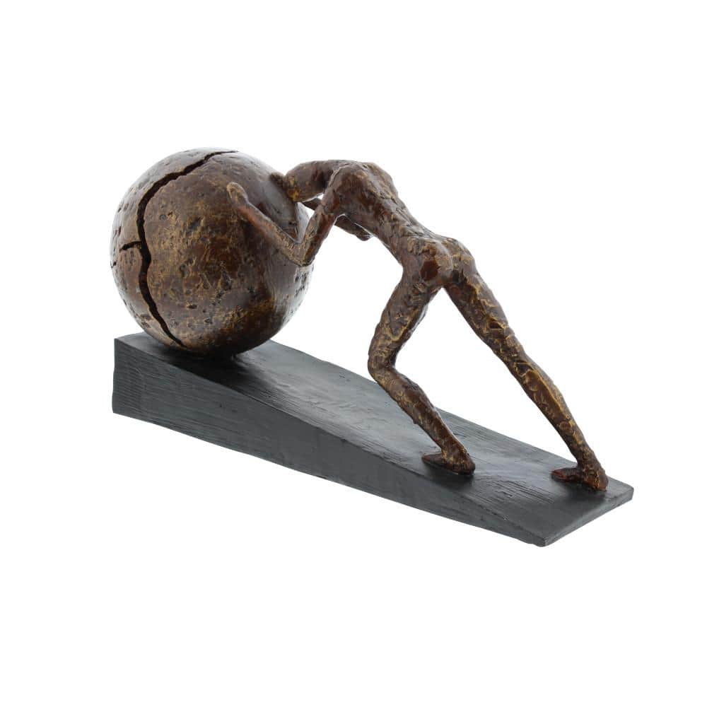 Antique Brown Polystone Sisyphus Sculpture