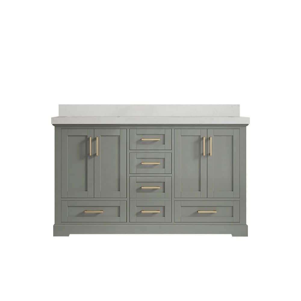 Boston 60 in. W x 22 in. D x 36 in. H Double Sink Bath Vanity in Evergreen with 2 in. Carrara Quartz Top price history on PriceWatchPro