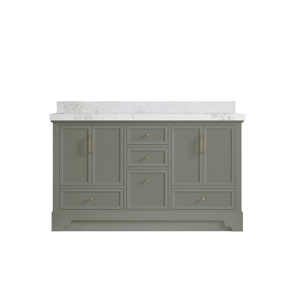Willow Collections Alys 60 in. W x 22 in. D x 36 in. H Double Sink Bath Vanity in Evergreen with 2 in. Calacatta Nuvo Top -  ALS_EGCAV60D