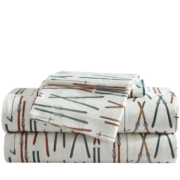 Eddie Bauer Ski Line 4-Piece White Cotton Flannel Full Sheet Set