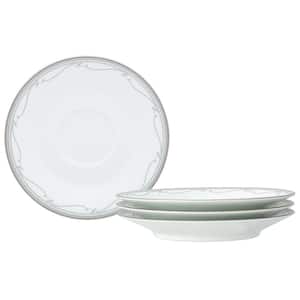 Satin Flourish 6 in. (White) Porcelain Saucers, (Set of 4)