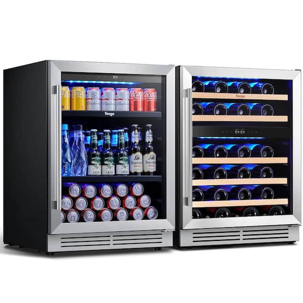 48 in. Triple Zone 52-Wine Bottles 140-Cans Beverage Wine Cooler in Black Side-by-Side Built-in or Freestanding Fridge