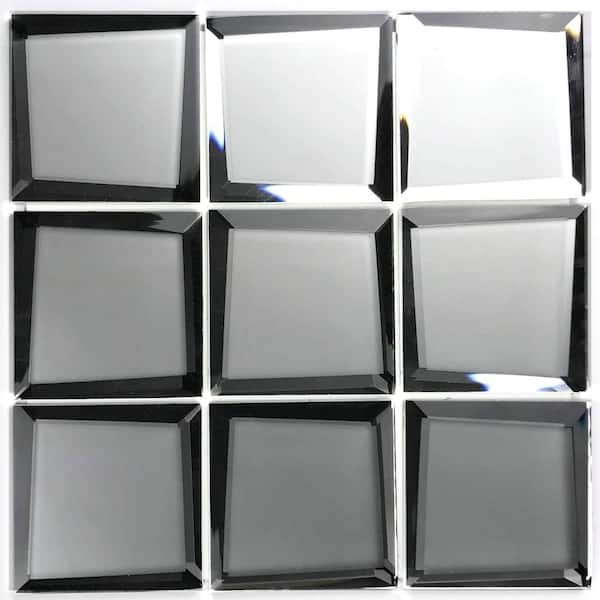 ABOLOS Reflections Matte Silver Beveled Square Mosaic 9.6 in. x 9.6 in. Frosted Glass Mirror Wall Tile (6.25 Sq.ft./Case)