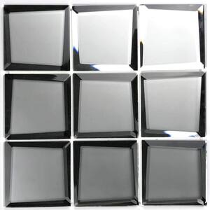 Reflections Frosted Silver Beveled Square Mosaic 3 in. x 3 in. Matte Glass Mirror Mesh Mounted Wall Tile (0.625 Sq. ft.)