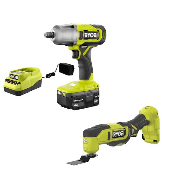 RYOBI ONE+ 18V Cordless 2-Tool Combo Kit with 1/2 in. Impact Wrench, Multi-Tool, 4.0 Ah Battery, and Charger