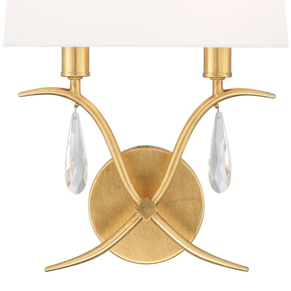 Antique Gold 2-Light Sconce with White Silk Shade