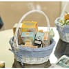 Vintiquewise White Round Willow Gift Basket, with Blue Gingham Liner and Handle- Medium QI003820BL.M