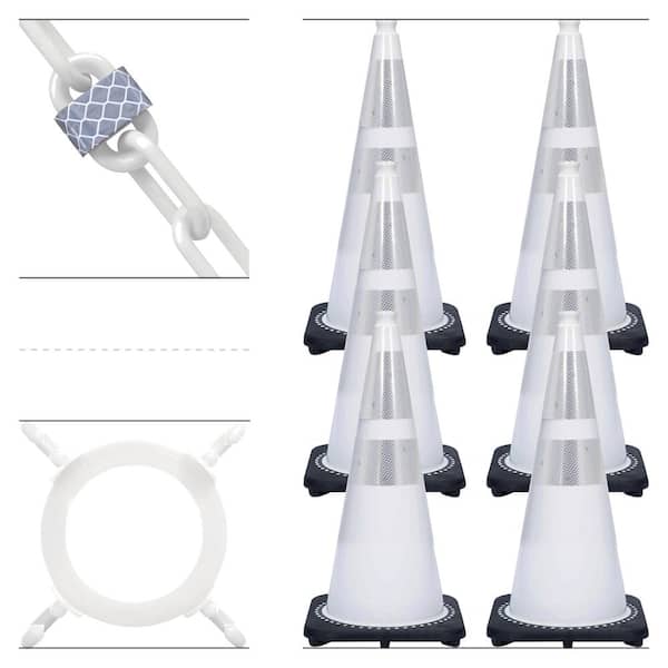 28 in. White Reflective Traffic Cones and Reflective Chain Kit