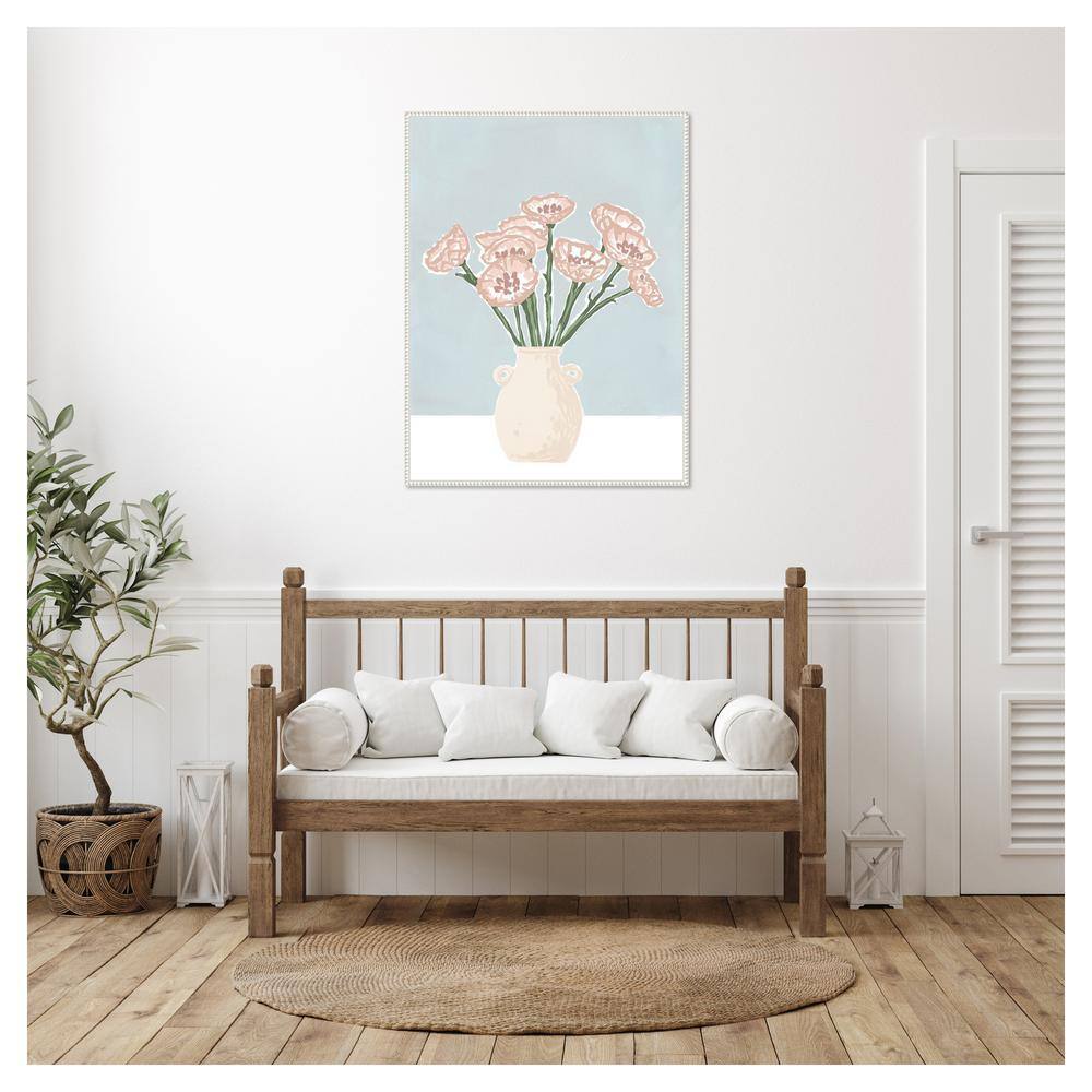 32"x42" Pastel Pink Floral Canvas Wall Art with White Frame