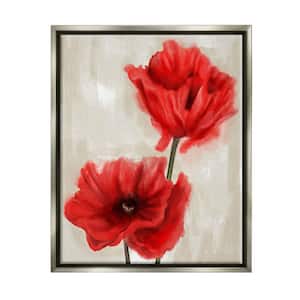 Soft Petal Poppies Red Beige Floral Painting by Daphne Polselli Floater Frame Nature Wall Art Print 21 in. x 17 in.