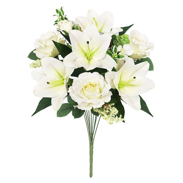LIVING LUXURY 18 in. Cream White Artificial Mixed Rose Stargazer