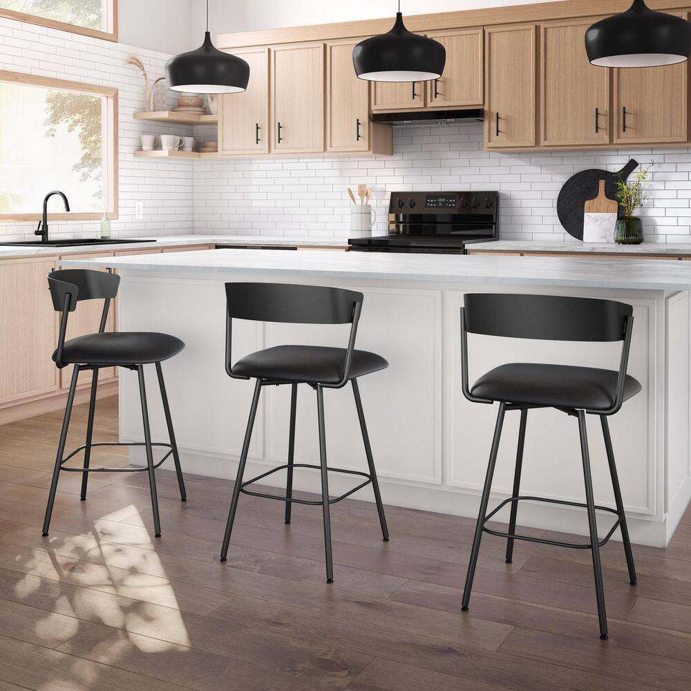 Ludwig Black Faux Leather Swivel Counter Stool