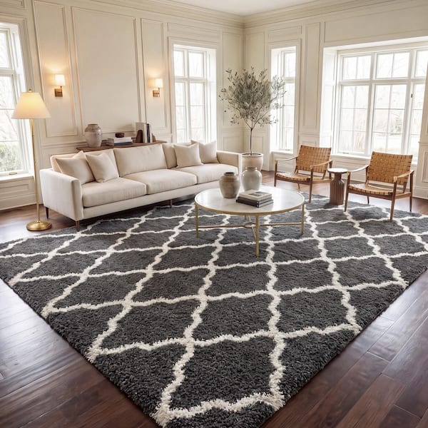 Hudson Shag 10 x 14 Dark Gray/Ivory Ogee Area Rug