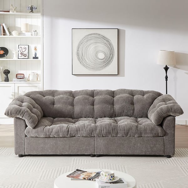 Luxury 99.2 in. Grey Chenille 2-Seater Loveseat with Deep Seat