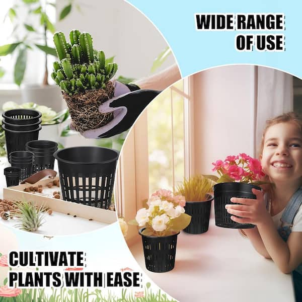 SenQWFa Variety Size of Black Plastic Slotted Mesh Net Pots with Holes for Indoor Growing and Repotting (18-Pack)