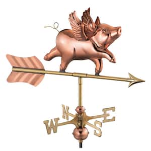Flying Pig Cottage Weathervane - Pure Copper with Roof Mount