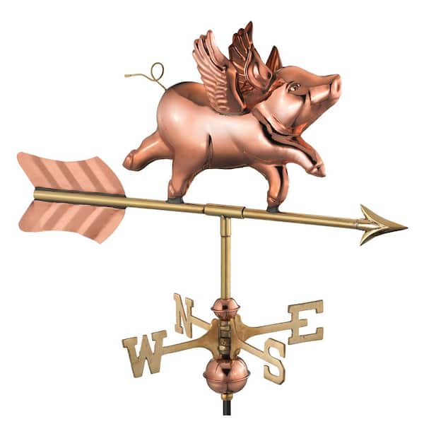 Good Directions Flying Pig Cottage Weathervane - Pure Copper with Roof Mount