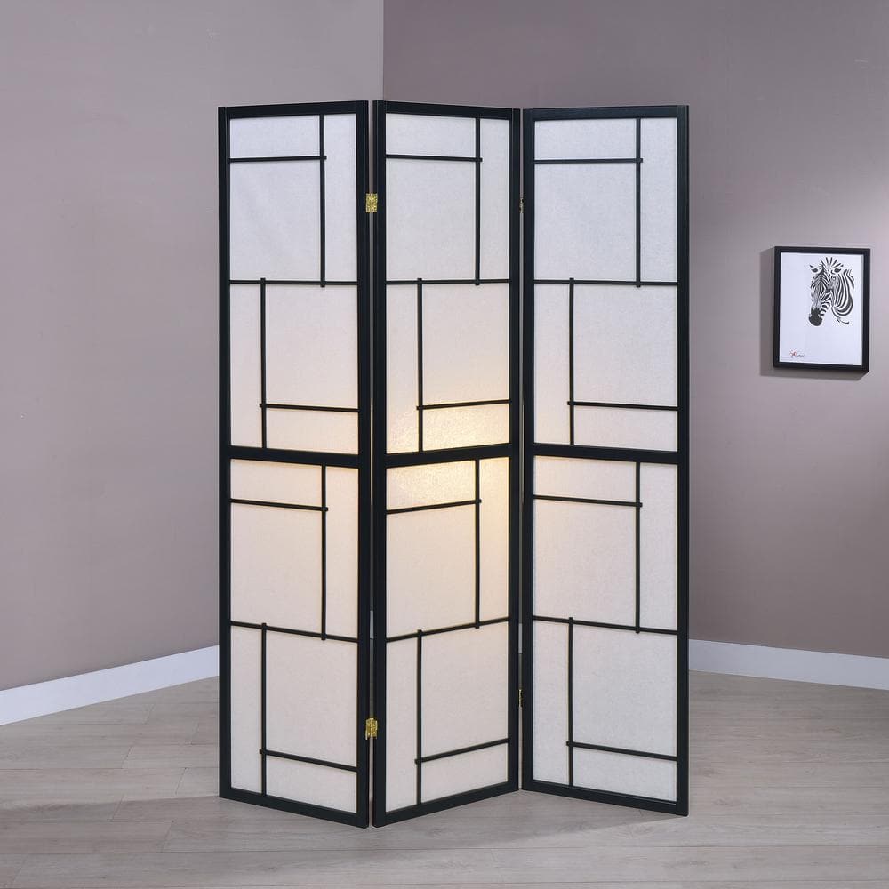 Black and White 3-Panel Shoji Folding Screen