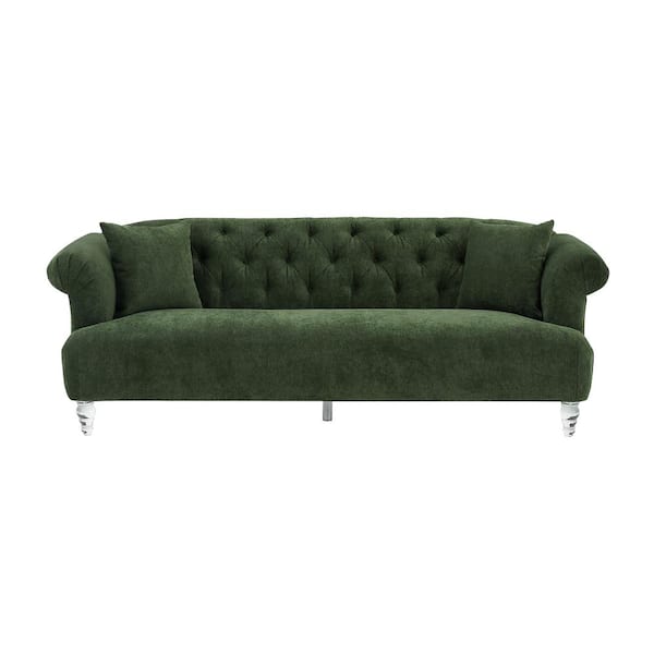 Armen Living Elegance Contemporary Sofa in Green Velvet with Acrylic Legs