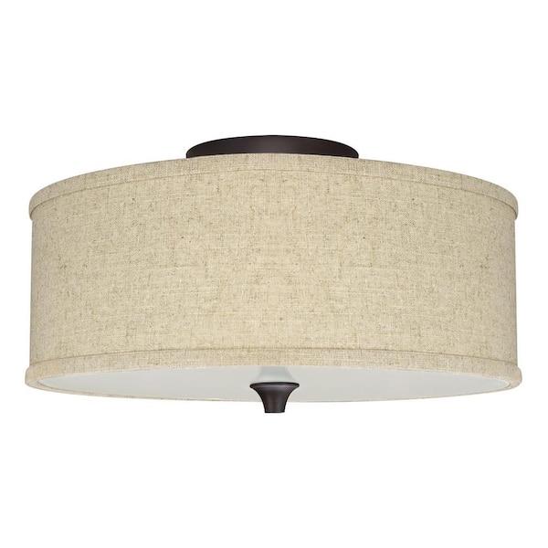Kira Home Newport 14.25 in 100-Watt 2-Light Oil-Rubbed Bronze Modern Semi-Flush with Beige Shade, No Bulb Included