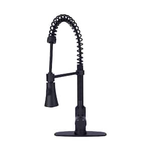 Residential Spring Coil Pull Down Kitchen Faucet Cone Spray Head and Deck Plate in Matte Black