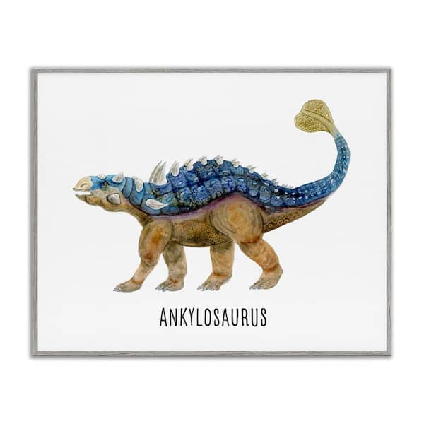 Stupell Industries Ankylosaurus Dinosaur Learning by Brett Blumenthal Gray Framed Animal Giclee Art Print 16 in. x 20 in.