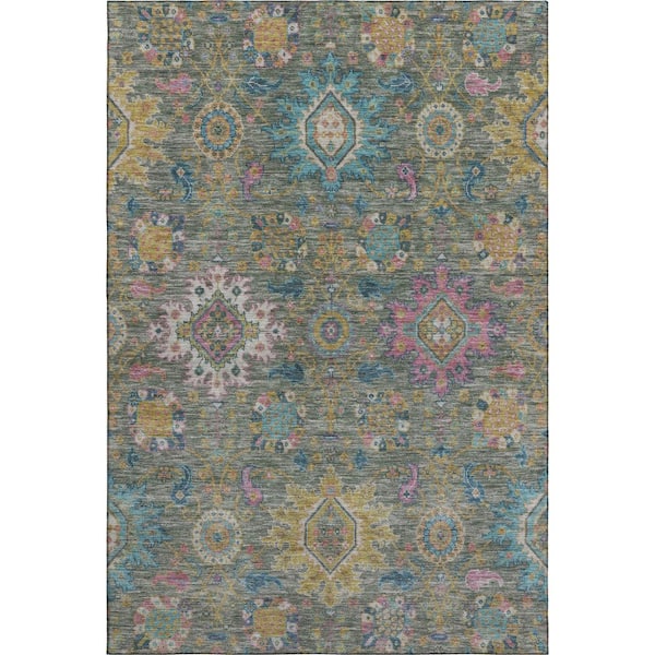 Mayfield Premium Machine Washable Abstract AMF2151 Aloe 8 ft. x 10 ft. Area Rug