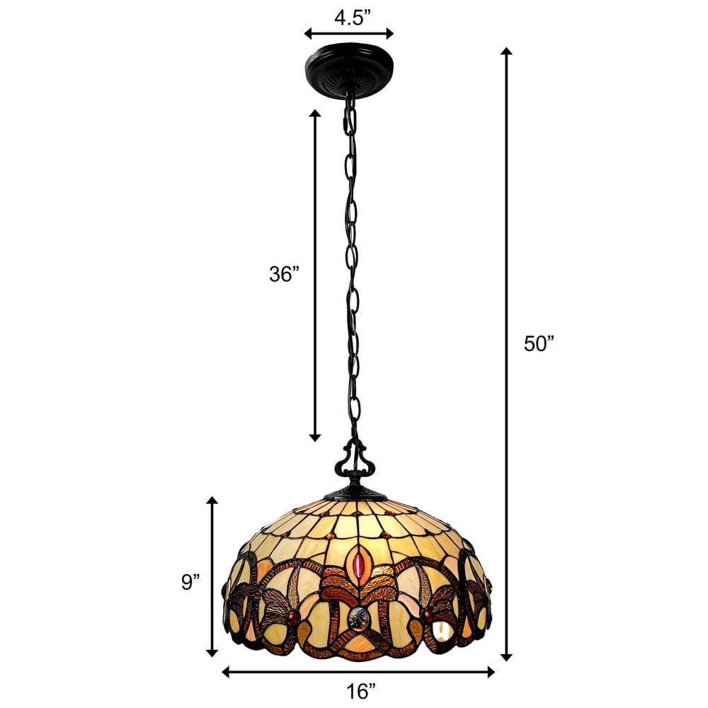 Elegant Tiffany-Style 16" Dome Hanging Lamp with Stained Glass