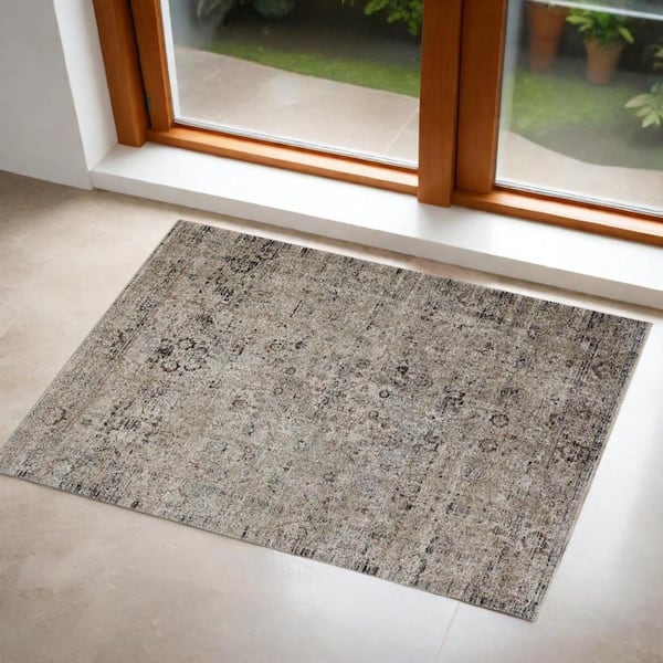 HomeRoots Taupe Ivory And Gray 2 ft. x 3 ft. Abstract Area Rug