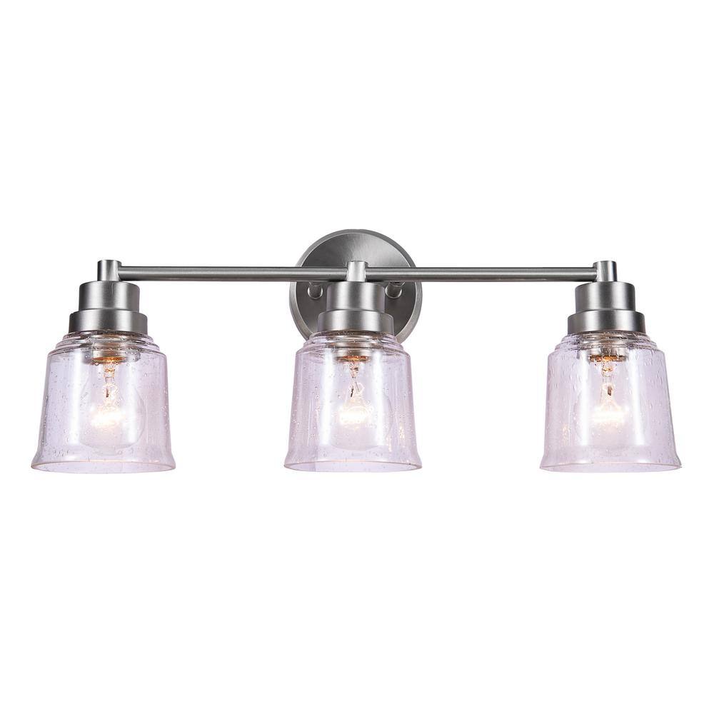 Brushed Nickel 3-Light Vanity Fixture with Clear Seeded Glass