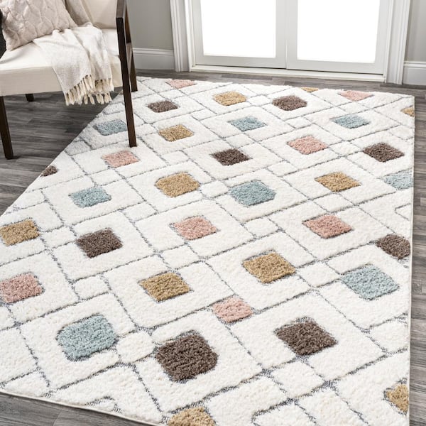 Astrid Retro Multi/Cream 4 ft. x 6 ft. Trellis High-Low Area Rug