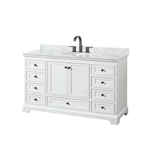 Deborah 60 in. W x 22 in. D x 35 in. H Single Bath Vanity in White with White Carrara Marble Top