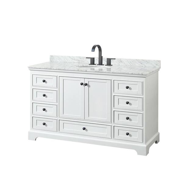 Wyndham Collection Deborah 60 in. W x 22 in. D x 35 in. H Single Bath Vanity in White with White Carrara Marble Top